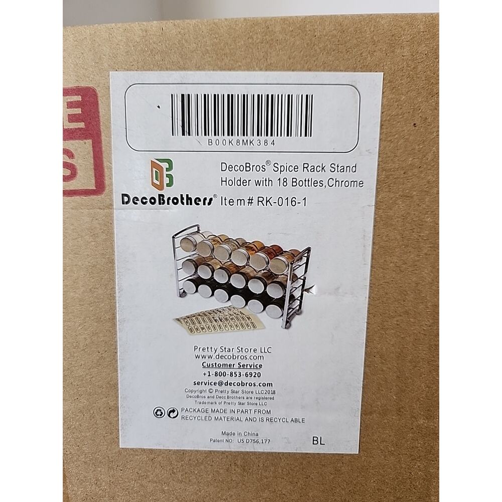 DecoBros Spice Rack Stand holder with 18 bottles and Labels, Chrome